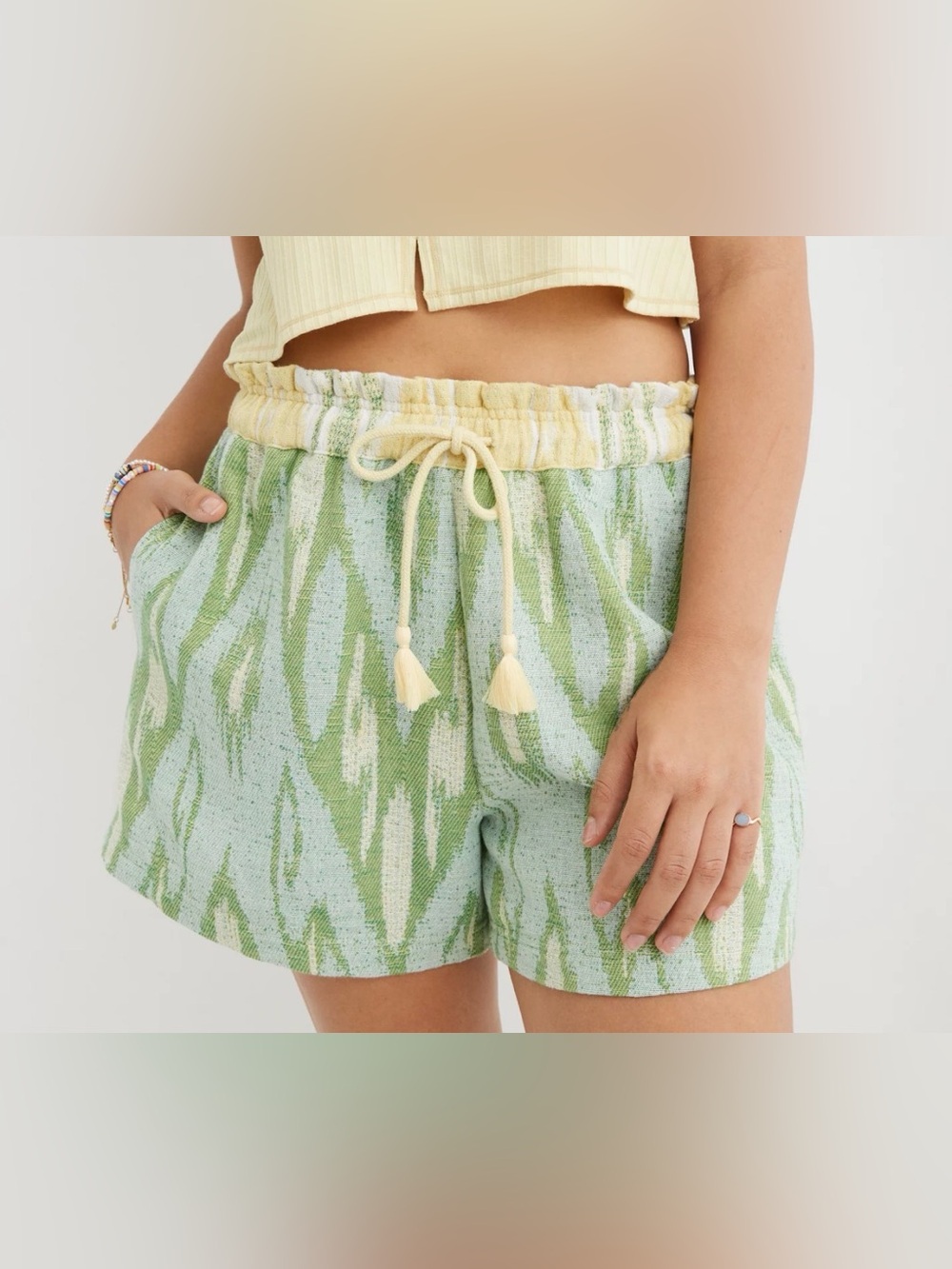 Aerie Jacquard High Rise Shorts Vacation Coastal Travel Cottage Minimal Sz M